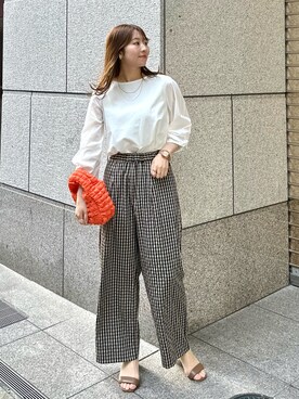 「ROPE' PICNIC（ロペピクニック）の洗える/レーヨンナイロンイージーワイドパンツ（その他パンツ）」を使った、AYANOさん（レディース・162cm）の春コーディネート