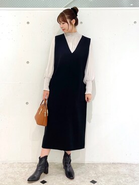 「スクエアトゥ」｜「アイテム（ワンピース/ドレス）」を使った、AYANOさん（レディース・162cm）の秋コーディネート