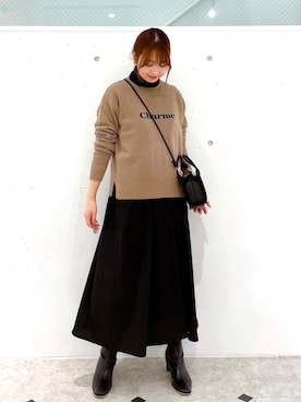 「ロゴニット」｜「アイテム（ワンピース/ドレス）」を使った、AYANOさん（レディース・162cm）の冬コーディネート