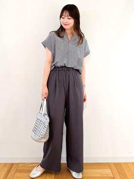 「ROPE' PICNIC（ロペピクニック）の洗える/レーヨンナイロンイージーワイドパンツ（その他パンツ）」を使った、AYANOさん（レディース・162cm）の夏コーディネート
