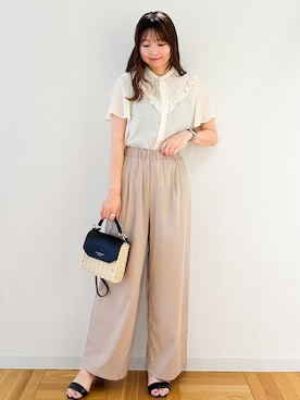 「ROPE' PICNIC（ロペピクニック）の洗える/レーヨンナイロンイージーワイドパンツ（その他パンツ）」を使った、AYANOさん（レディース・162cm）の夏コーディネート