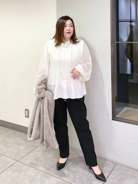 「体型カバー」｜「アイテム（チェスターコート）」を使った、hama3elさん（レディース・154cm）の冬コーディネート