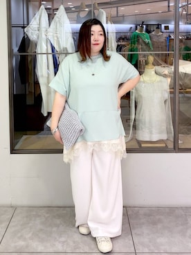「Elura（エルーラ）のレースサテンキャミソール/625546（吊带、ホワイト系）」を使った、hama3elさん（レディース・154cm）の春コーディネート