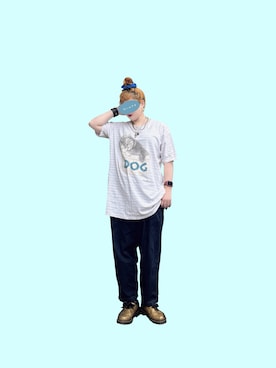 「USEDのアイテム（Tシャツ/カットソー、ホワイト系）」を使った、ギンコさん（レディース・164cm）の夏コーディネート