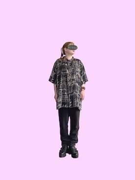 「USEDのアイテム（シャツ/ブラウス、ブラック系）」を使った、ギンコさん（レディース・164cm）の夏コーディネート