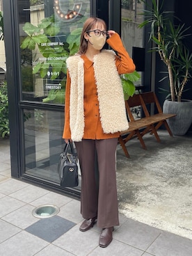 「襟付きトップス」｜「アイテム（その他）」を使った、konomiさん（レディース・160cm）の秋コーディネート