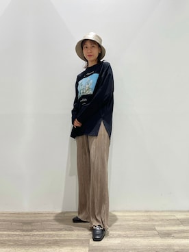 「スリッパ」｜「アイテム（帽子）」を使った、konomiさん（レディース・160cm）の夏コーディネート