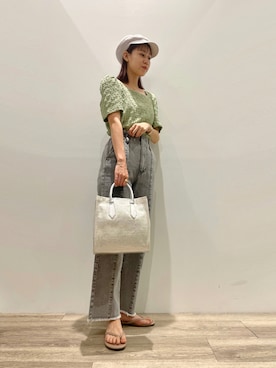 「フリンジデニム」｜「アイテム（帽子）」を使った、konomiさん（レディース・160cm）の夏コーディネート