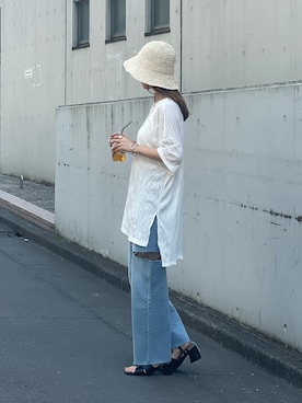 「スリット」｜「アイテム（帽子）」を使った、konomiさん（レディース・160cm）の春コーディネート
