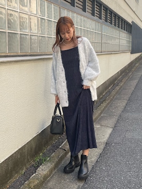 「モヘアカーディガン」｜「アイテム（ワンピース/ドレス）」を使った、konomiさん（レディース・160cm）の秋コーディネート