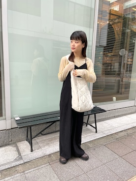 「キルティングバッグ」｜「アイテム（サロペット/オーバーオール）」を使った、harukaさん（レディース・155cm）の冬コーディネート