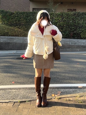 「アイテム（アームカバー）」を使った、妹子さん（レディース・150cm）の冬コーディネート