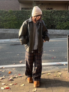 「アイテム（ニットキャップ/ビーニー）」を使った、妹子さん（レディース・150cm）の秋コーディネート