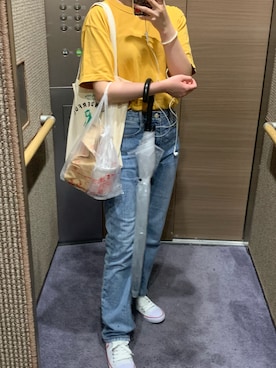 「POLO RALPH LAUREN（ポロ ラルフ ローレン）の【POLO RALPH LAUREN/ポロラルフローレン】ジュニア レディース スニーカー CARSON（スニーカー、ホワイト系）」を使った、momokaさん（レディース・157cm）の夏コーディネート