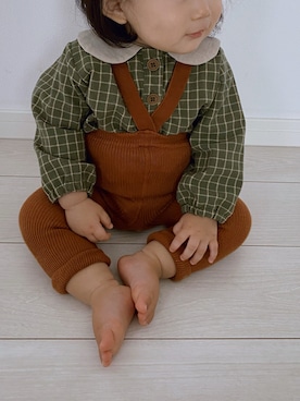 「アイテム（ママ＆ベビー、グリーン系）」を使った、𝚓𝚘𝚎さん（キッズ・90cm）の秋コーディネート