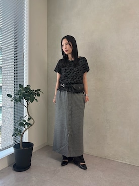 「CIAOPANIC TYPY（チャオパニックティピー）のZOZO限定花柄アイレットTee（Tシャツ/カットソー、ブラック系）」を使った、速見ちひろさん（レディース・163cm）の夏コーディネート