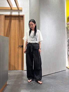 「CIAOPANIC TYPY（チャオパニックティピー）の【マルチウェイ】ビスチェ付きレースブラウスTee（Tシャツ/カットソー、ホワイト系）」を使った、速見ちひろさん（レディース・163cm）の夏コーディネート