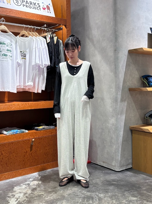 【willow】スラブ裏毛裾ドロストオールインワン　Mサイズ　グレー willow】【新色追加】スラブ裏毛裾ドロストオールインワン