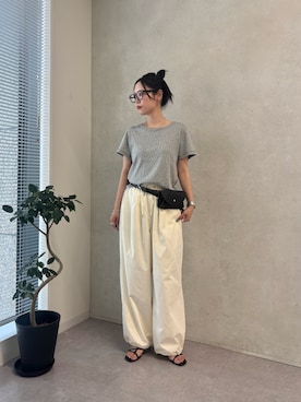 「CIAOPANIC TYPY（チャオパニックティピー）のZOZO限定花柄アイレットTee（Tシャツ/カットソー、ホワイト系）」を使った、速見ちひろさん（レディース・163cm）の夏コーディネート