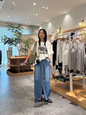 「CIAOPANIC TYPY（チャオパニックティピー）の【接触冷感】アソートフォトプリントTee（Tシャツ/カットソー、ホワイト系）」を使った、速見ちひろさん（レディース・163cm）の夏コーディネート