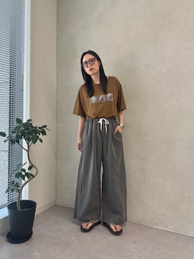 「CIAOPANIC TYPY（チャオパニックティピー）のZOZO限定シアースラブアニマルプリントTee（Tシャツ/カットソー、ブラウン系）」を使った、速見ちひろさん（レディース・163cm）の夏コーディネート