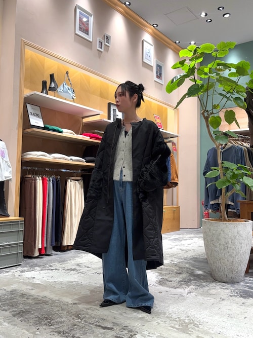 etsinta】ファー切替ノーカラーキルティングコート（ノーカラーコート