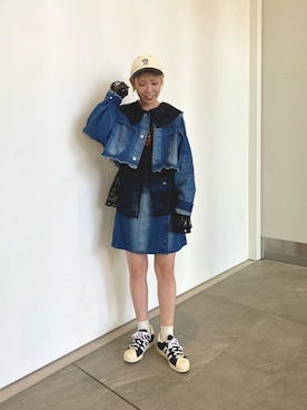 「秋先取りコーデ」｜「アイテム（デニムジャケット）」を使った、速見ちひろさん（レディース・163cm）の秋コーディネート