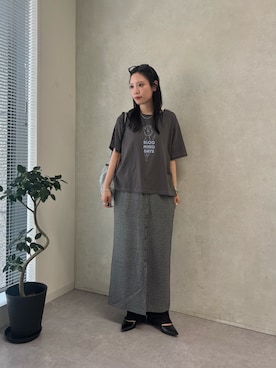 「CIAOPANIC TYPY（チャオパニックティピー）のZOZO限定接触冷感フラワープリント刺繍Tee（Tシャツ/カットソー、グレー系）」を使った、速見ちひろさん（レディース・163cm）の夏コーディネート