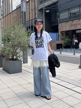 「CIAOPANIC TYPY（チャオパニックティピー）の【UNISEX】【プラスサイズあり】フラワーコレクションTEE（Tシャツ/カットソー、グレー系）」を使った、速見ちひろさん（レディース・163cm）の春コーディネート