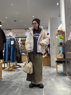 「アイテム（ニットキャップ/ビーニー）」を使った、速見ちひろさん（レディース・163cm）の秋コーディネート