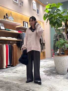 「CIAOPANIC TYPY（チャオパニックティピー）のカラビナ付きボアマルシェBAG（トートバッグ）」を使った、速見ちひろさん（レディース・163cm）の秋コーディネート