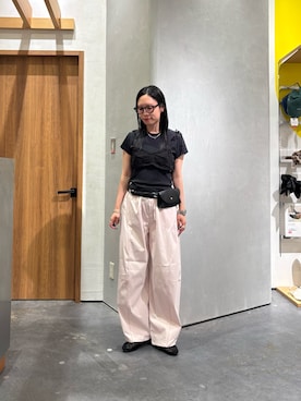 「WILLOW（ウィロー）の【willow】ネットレースレイヤードキャミブラ（キャミソール、ブラック系）」を使った、速見ちひろさん（レディース・163cm）の夏コーディネート