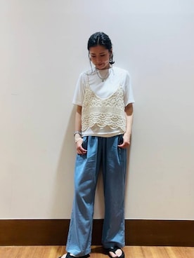 「ITEMS URBANRESEARCH（アイテムズ アーバンリサーチ）のアイテム（Tシャツ/カットソー）」を使った、MAEDA KANAさん（レディース・163cm）の夏コーディネート