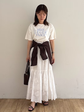 「OPAQUE.CLIP（オペークドットクリップ）のロゴプリントアソートTシャツ【洗濯機OK】（Tシャツ/カットソー、ホワイト系）」を使った、mirei さん（レディース・158cm）の春コーディネート
