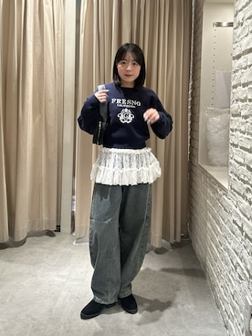 「FREE'S MART（フリーズマート）の◆長袖裾フリルカットソー（Tシャツ/カットソー）」を使った、reeena053さん（レディース・153cm）の秋コーディネート
