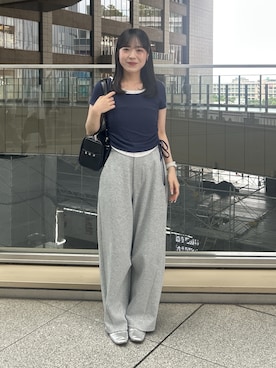 「FREE'S MART（フリーズマート）の◆【はかな企画】ウエストアジャストカーブパンツ〈ＭＦＭ〉（その他パンツ、ホワイト系）」を使った、reeena053さん（レディース・153cm）の春コーディネート