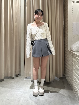 「FREE'S MART（フリーズマート）の◆レーストリムジャガード長袖カットソー（Tシャツ/カットソー、ホワイト系）」を使った、reeena053さん（レディース・153cm）の春コーディネート