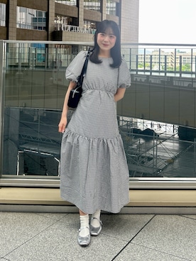 「FREE'S MART（フリーズマート）の◆ランタンスリーブバックリボンワンピース（ワンピース、ブラック系）」を使った、reeena053さん（レディース・153cm）の春コーディネート