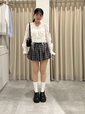 「FREE'S MART（フリーズマート）の◆ドビーストライプブラウス（シャツ/ブラウス、ホワイト系）」を使った、reeena053さん（レディース・153cm）の春コーディネート