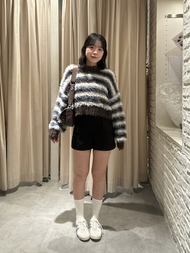 「FREE'S MART（フリーズマート）の◆シャギーボーダークロップドニット（ニット/セーター）」を使った、reeena053さん（レディース・153cm）の秋コーディネート
