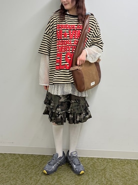 「CIAOPANIC（チャオパニック）の【2サイズ展開】メッシュリボンフーディーカーディガン（Tシャツ/カットソー、ホワイト系）」を使った、つぐみさん（レディース・162cm）の春コーディネート