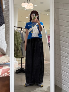「CIAOPANIC（チャオパニック）のアソート柄コンパクトカラーTee（Tシャツ/カットソー、ブルー系）」を使った、つぐみさん（レディース・162cm）の夏コーディネート