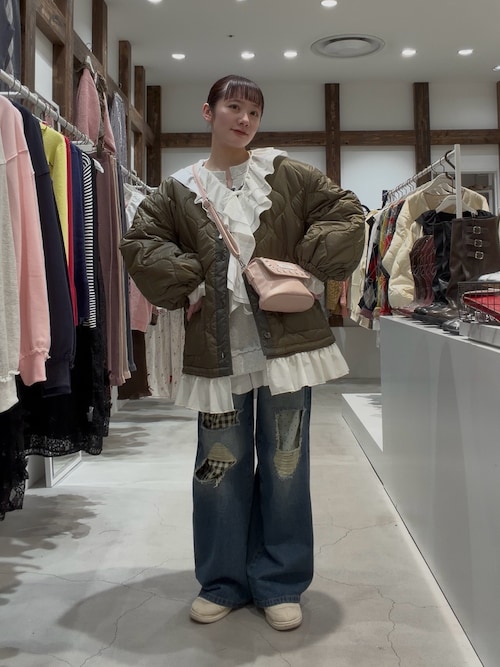 ドット×チェックダメージデニムパンツ