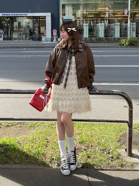 「アイテム（チュニック）」を使った、つぐみさん（レディース・162cm）の秋コーディネート