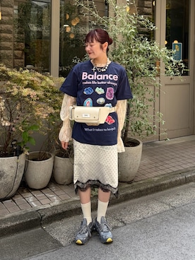 「CIAOPANIC（チャオパニック）のモチーフコレクションTee（Tシャツ/カットソー、ブルー系）」を使った、つぐみさん（レディース・162cm）の夏コーディネート