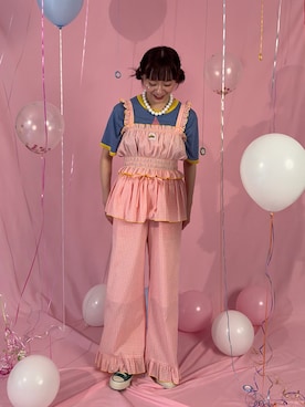 「HELLO.SANFRANCISCO（ハローサンフランシスコ）の【HELLO.SANFRANCISCO/ハローサンフランシスコ】レイヤードスカート付フリルパンツ（その他パンツ、ピンク系）」を使った、つぐみさん（レディース・162cm）の夏コーディネート