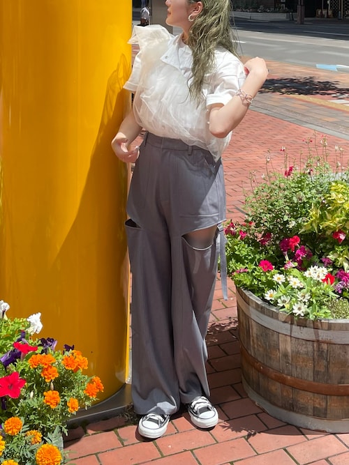 パンツ Nmacheko flap trousers nude:masahiko maruyama - Wool Braid Fringe Drop Crotch Pants