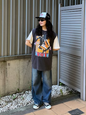 「162cm」｜「アイテム（帽子）」を使った、つぐみさん（レディース・162cm）の夏コーディネート