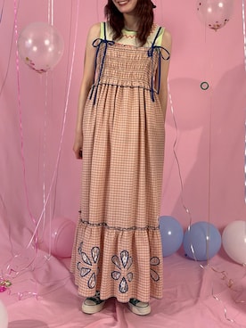 「HELLO.SANFRANCISCO（ハローサンフランシスコ）の【HELLO.SANFRANCISCO/ハローサンフランシスコ】フラワーカットシャーリングワンピ（ワンピース、レッド系）」を使った、つぐみさん（レディース・162cm）の夏コーディネート