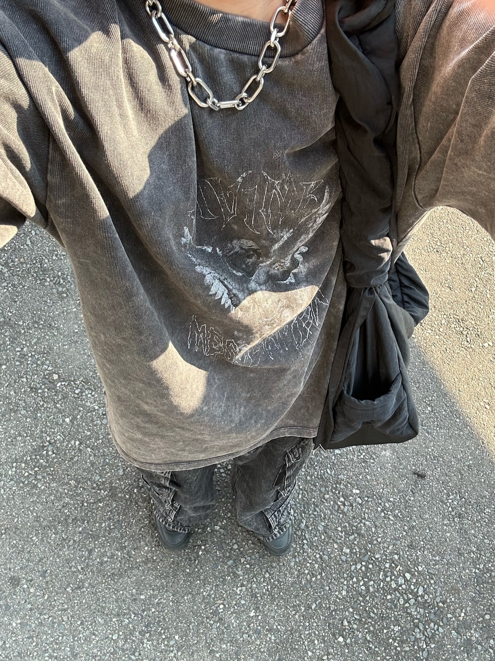「CLELの【CLEL】Chain Brass Necklace/チェーンブラスネックレス(サイズ調節可)（ネックレス、シルバー系）」を使った、shitorasuuさん（メンズ・175cm）の夏コーディネートの1枚目の写真